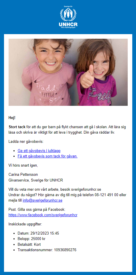 2023 - UNHCR - 25 000 kr